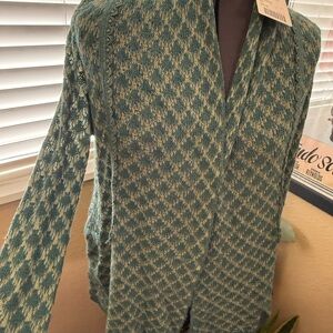 Anthropologie Knitted & Knotted Green Patterned Cardigan